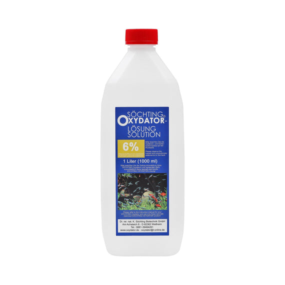 Flacon d'un litre de solution pour Oxydator à 6 %, plastique translucide