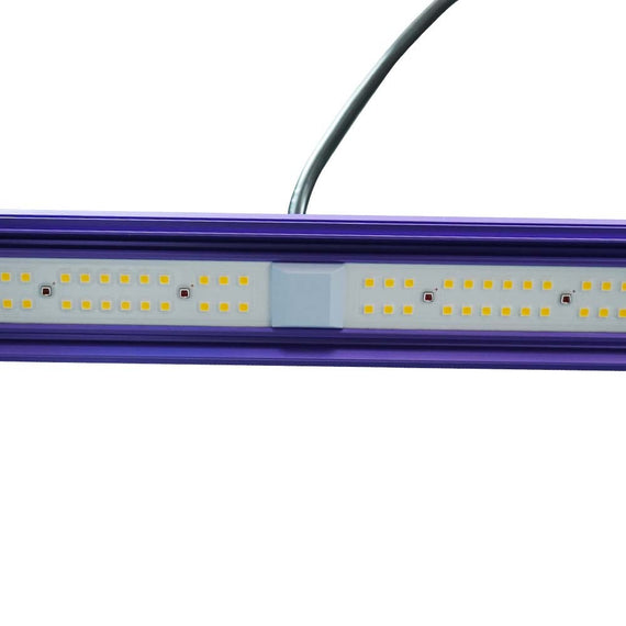 Gros plan sur la face éclairante de la barre LED et son câble d'accroche