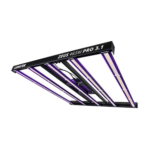 Luminaire LED Lumatek Zeus 465 W Pro vu de trois quarts, barres dépliées