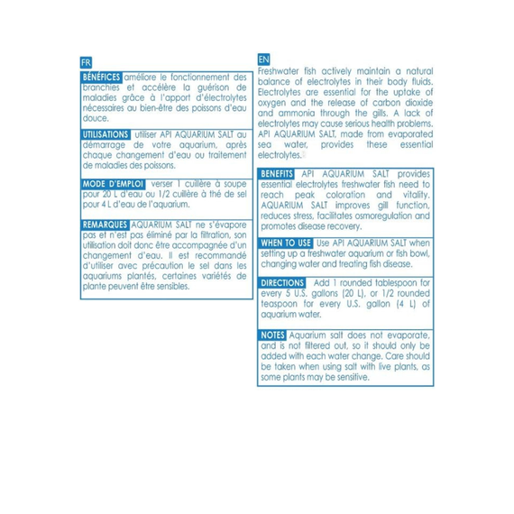 Mode d'emploi du sel d'aquarium API : dosage pour changements d'eau et traitement des maladies des poissons d'eau douce