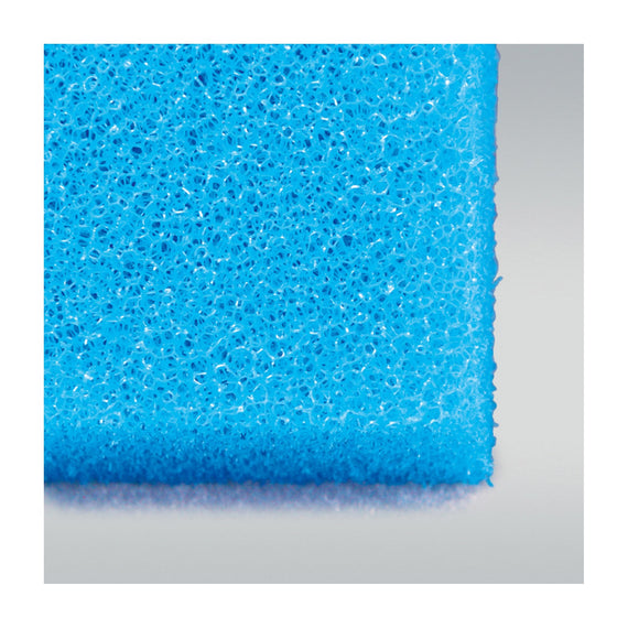 Gros plan sur la structure de la mousse filtrante bleue JBL maille fine