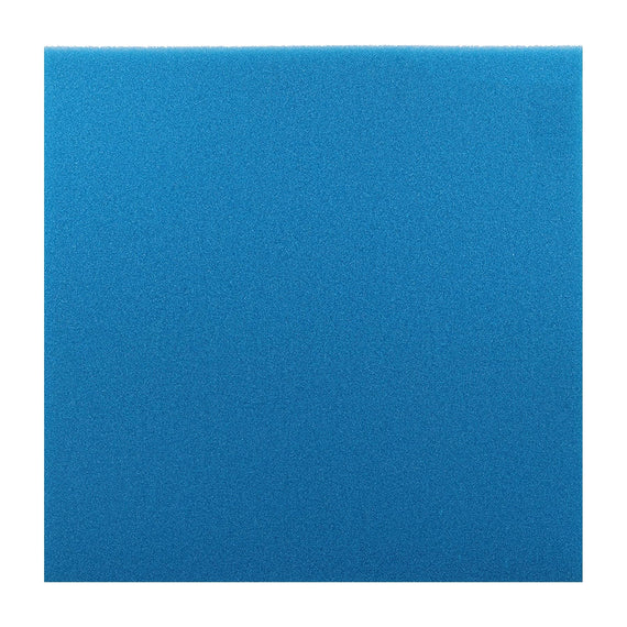 Plancha de esponja filtrante fina azul Hobby de 50 x 50 x 5 cm vista de frente, para cortar