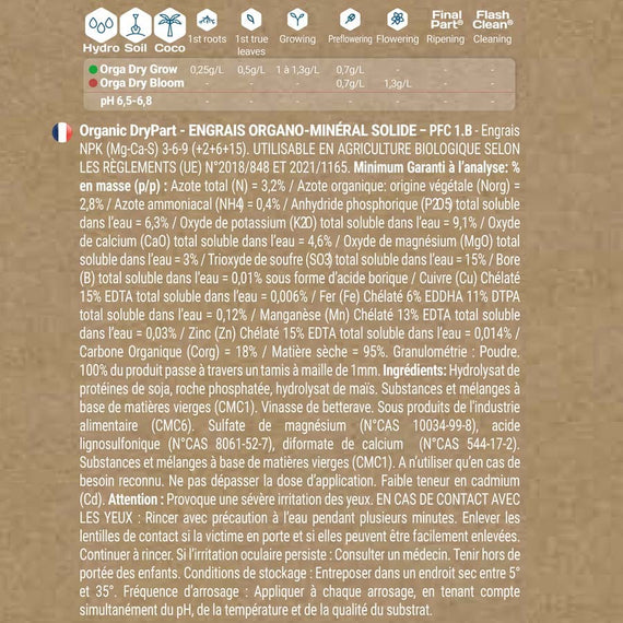 Dos du sachet de floraison : composition, norme et mentions en français