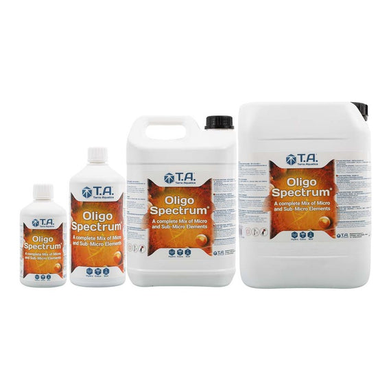 Tous les formats d'OligoSpectrum alignés, du flacon de 500 ml au bidon