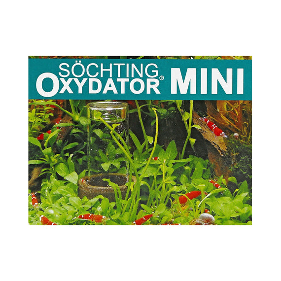 Boîte de l'Oxydator Mini illustrée d'un petit aquarium à crevettes