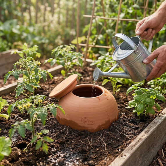 Oyas en aquaponie pour soutenir cultures hors sol par diffusion complémentaire d'eau