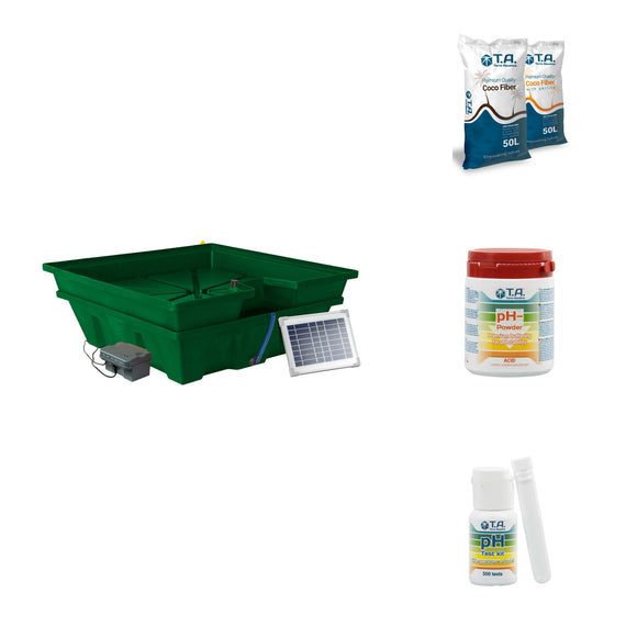 Contenu du pack : la table à marée solaire, la fibre de coco et la nutrition pro organic