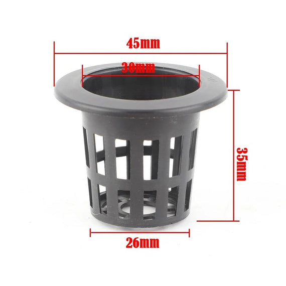 Cotes du panier de culture de 4,5 cm : 45 mm au rebord, 30 mm d'ouverture, 26 mm au fond et 35 mm de hauteur