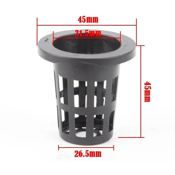 Cotes du panier de culture de 4,5 cm : 45 mm au rebord, 31,5 mm d'ouverture, 26,5 mm au fond et 45 mm de hauteur