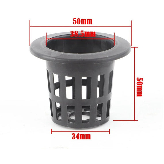 Cotes du panier de culture de 5 cm : 50 mm au rebord, 38,5 mm d'ouverture, 34 mm au fond et 50 mm de hauteur