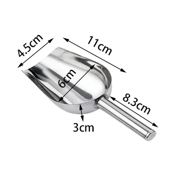Cotes de la pelle doseuse à cuilleron de 11 cm : 6 cm de large, 3 cm de profondeur, manche de 8,3 cm