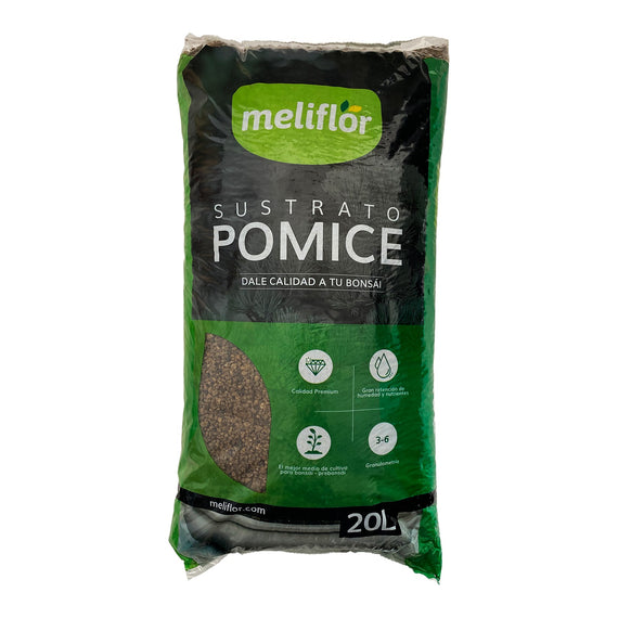 Sac de 20 L de substrat de pierre ponce Meliflor, grains volcaniques visibles en façade