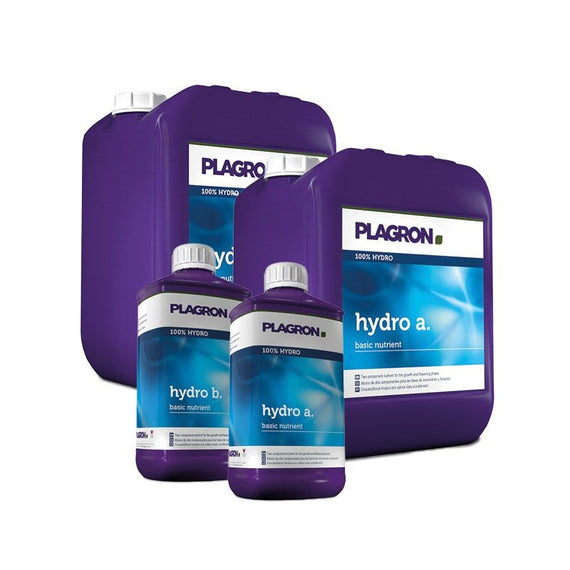 Gamme Hydro A et B de Plagron, engrais minéral pour l'hydroponie, en trois formats
