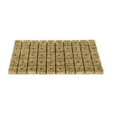 Tray of 50 rockwool cubes of 2.5 cm, each with a seedling hole, on a white background