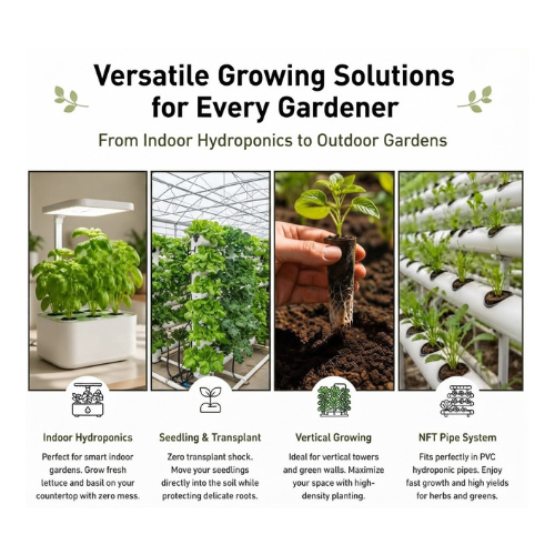 Pods de germination en tourbe utilisés en hydroponie d'intérieur, en repiquage au potager, en tour verticale et en tube NFT