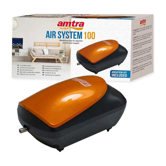 Pomp Amtra Air System 100 voor de verpakking, met vermelding van de meegeleverde beluchtingsset