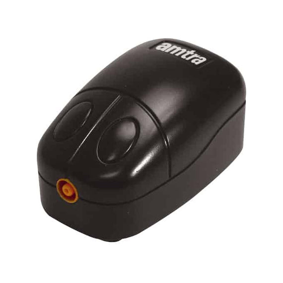 Pompe à air Amtra Mouse 2 noire, sortie d'air orange sur la face avant