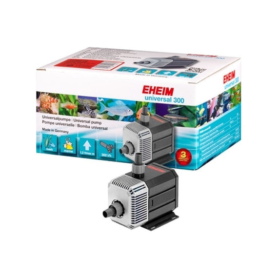 Grey EHEIM universal 300 pump standing in front of its box, 300 L/h model