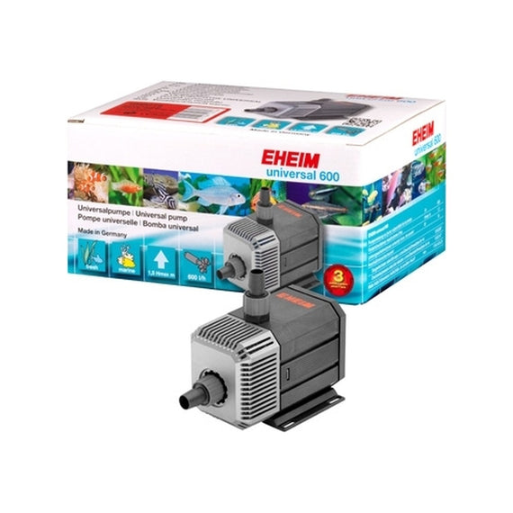 Grey EHEIM universal 600 pump standing in front of its box, 600 L/h model