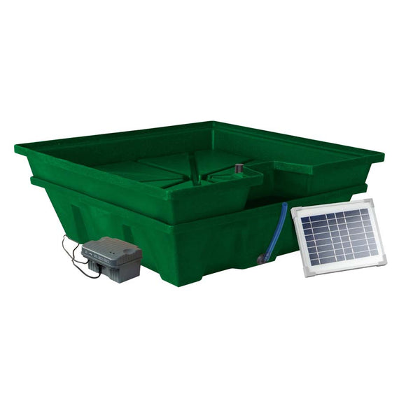 Table à marée verte en version solaire, panneau et station de batterie posés à côté du bac