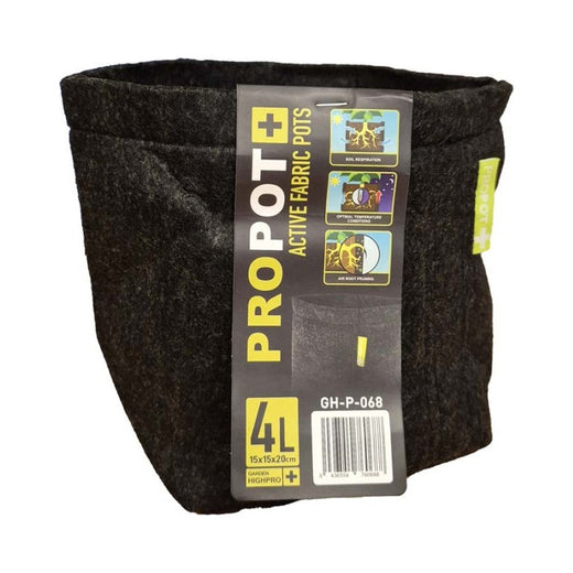 Pot textile noir Propot de 4 L avec son étiquette, vu de face