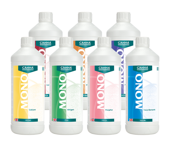 Mono-nutriments CANNA en flacons d'un litre, photo officielle de la gamme