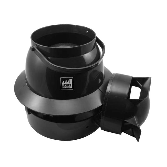 Humidificateur Pure Fogger couché sur le côté, montrant son couvercle de diffusion et l'embout d'arrivée d'eau
