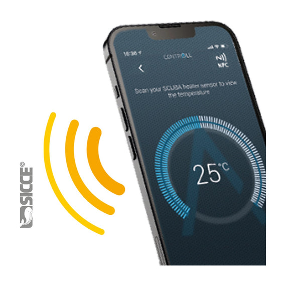 Réglage de la température du chauffage Sicce Scuba Contactless par NFC avec l'application Controll