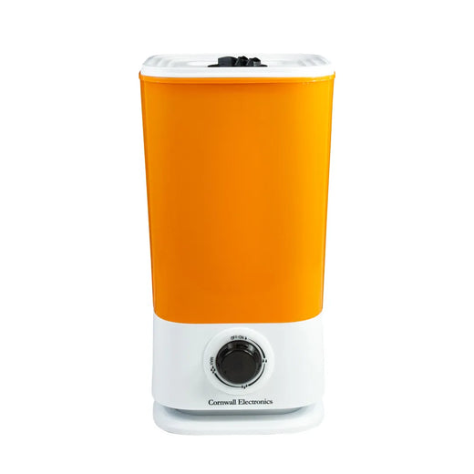 Humidificateur à ultrasons Cornwall Electronics de 8,5 L, réservoir orange sur socle blanc à molette de réglage