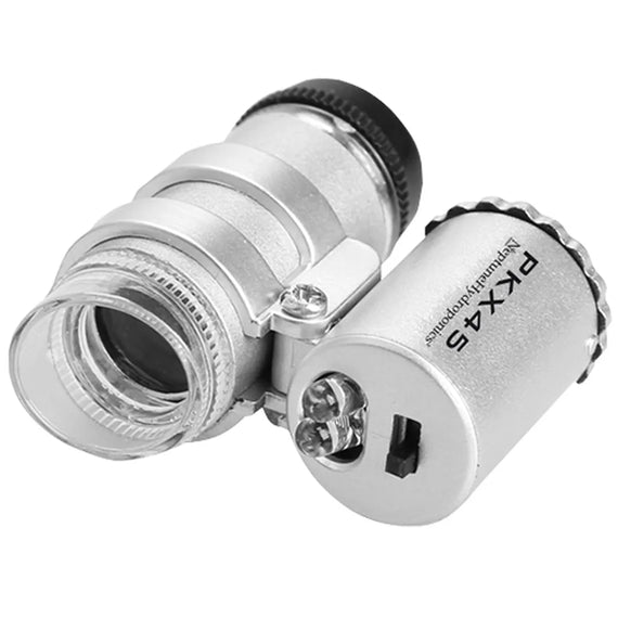 Loupe x45 vue de face, lentille et diodes d'éclairage