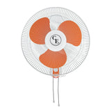Ventilateur mural Cornwall Electronics de 40 cm, grille blanche et pales orange, avec ses deux cordons de commande