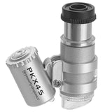 Loupe lumineuse de poche x45 vue de profil, molette de mise au point