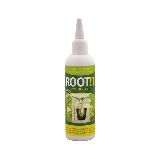 Flacon de 150 ml de gel de bouturage ROOT!T à embout verseur blanc, étiquette jaune et verte