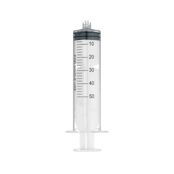Seringue graduée Luer Lock de 50 ml, chiffrée tous les 10 ml, avec son piston à joint noir