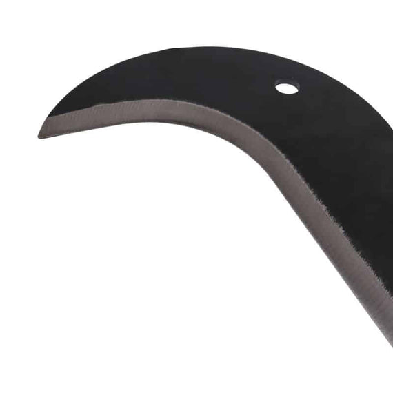 Détail de la lame en acier trempé et affûté de la serpe italienne