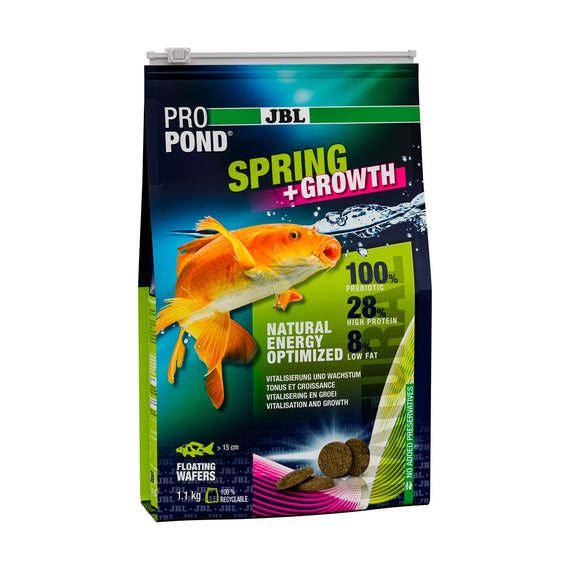 Sachet refermable d'aliment de printemps pour poissons de bassin, face avant illustrée d'une carpe koï orange