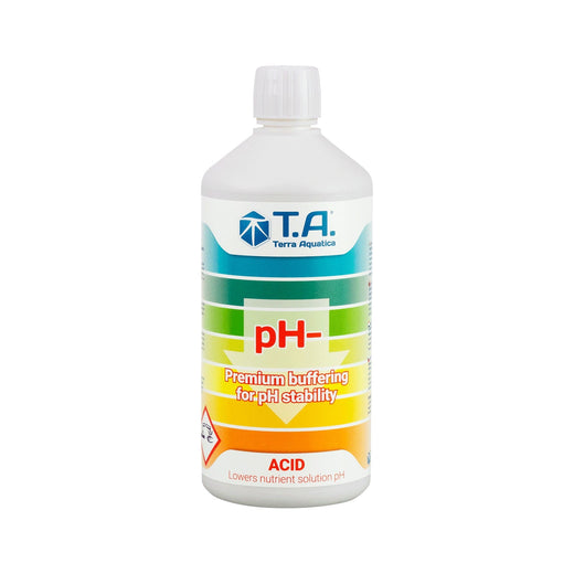 Bidon de correcteur pH- liquide de Terra Aquatica sur fond blanc