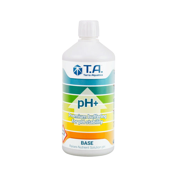 Bidon de correcteur pH+ liquide sur fond blanc