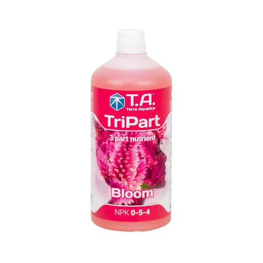 Bidon de TriPart Bloom de Terra Aquatica, engrais de floraison, sur fond blanc