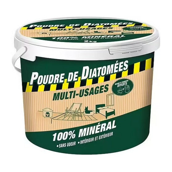 Seau de 2 kg de poudre de diatomées multi-usages pour l'intérieur et l'extérieur