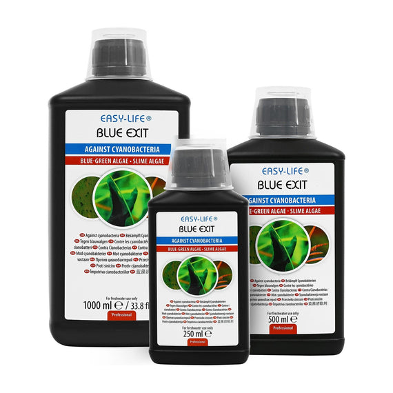 I tre flaconi Easy-Life Blue Exit: 250 ml, 500 ml e 1 L