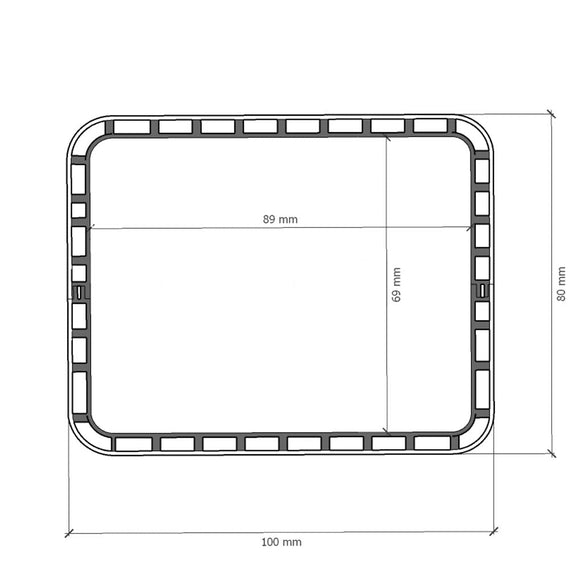 Section du profilé double paroi 100 × 80 mm : intérieur 89 × 69 mm