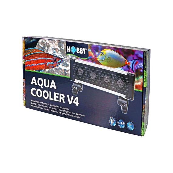 Hobby Aqua Cooler V4 met vier ventilatoren, getoond met de doos