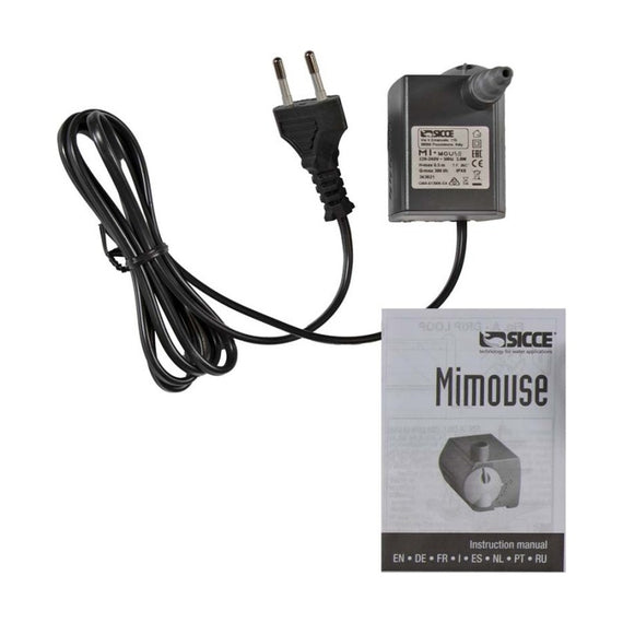 Petite pompe immergée Sicce Mi Mouse de 300 L/h avec son câble et sa notice