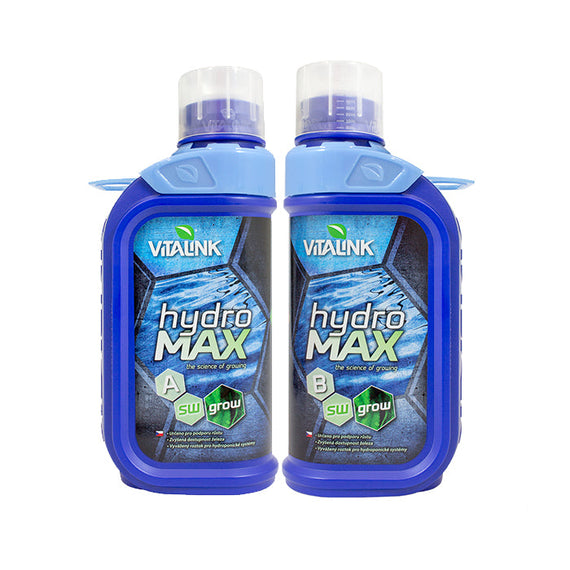 Flacons A et B d'un litre de l'engrais hydroponique Hydro Max Grow de Vitalink