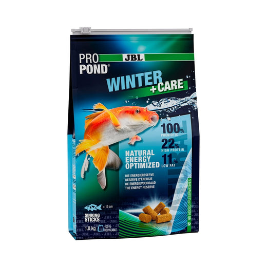 Sachet refermable de sticks d'hiver pour poissons de bassin, 1,8 kg, face avant illustrée d'une carpe koï